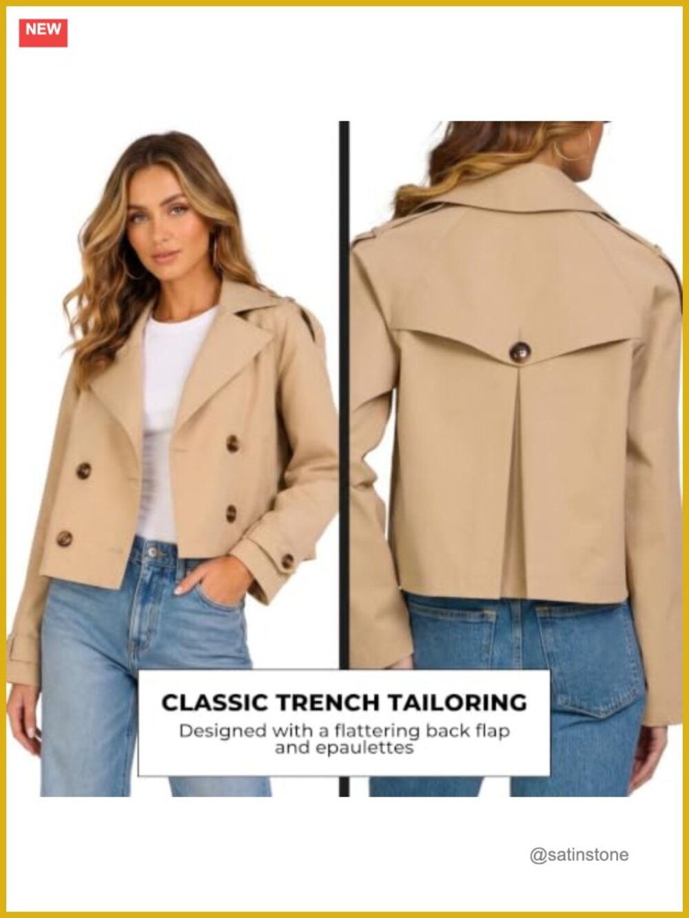 Oversized Cropped Lapel Jacket โ Relaxed Fit Double-Breasted Trench - Picture 3 of 6
